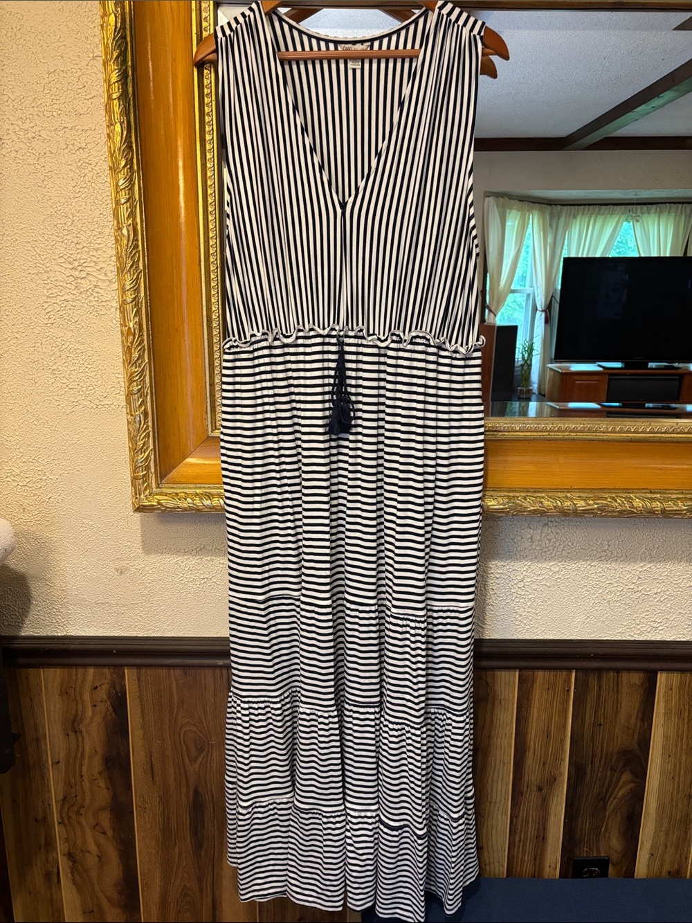 Cato Navy Blue & White Striped Maxi Dress - Size L